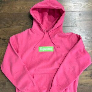 SUPREME Hooded Pullover Pink Green Box Logo Size Large
